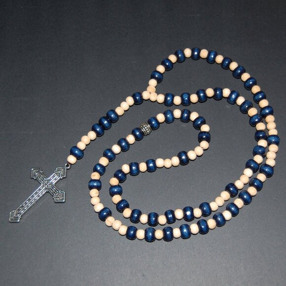 Rosary Necklace,Wood Rosary Necklace,Cross Necklace,Wooden Beaded Necklace - Picture 1 of 3